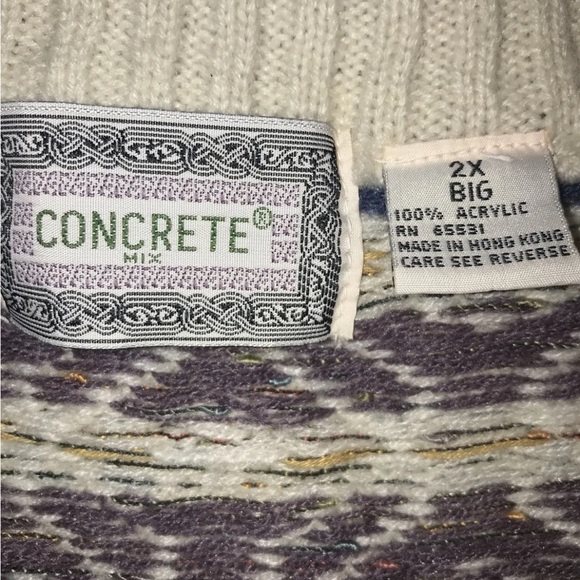 Concrete mix 90s V Neck boxy heavy Sweater Geometric Beige Tan Blue Cosby MEN 2X - Picture 5 of 16